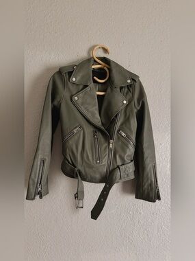 All Saints Belfern Biker Sheep Skin Gray Leather  Jacket